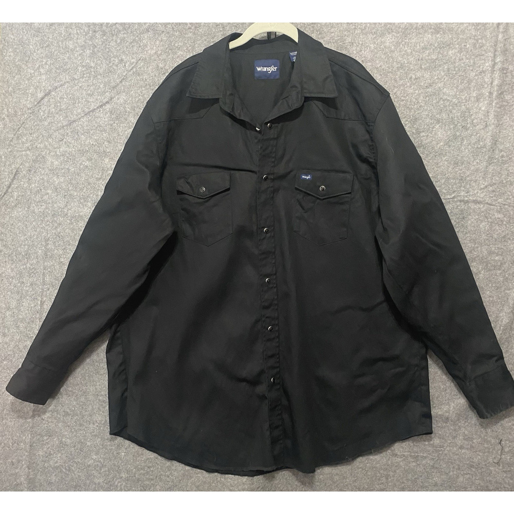 Wrangler Cowboy Cut Work Shirt Sz 3XT Black Twill Firm Finish Snaps Pockets Yoke
